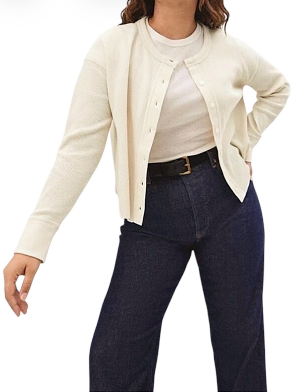 Everlane Cotton Henley Cropped Cardigan